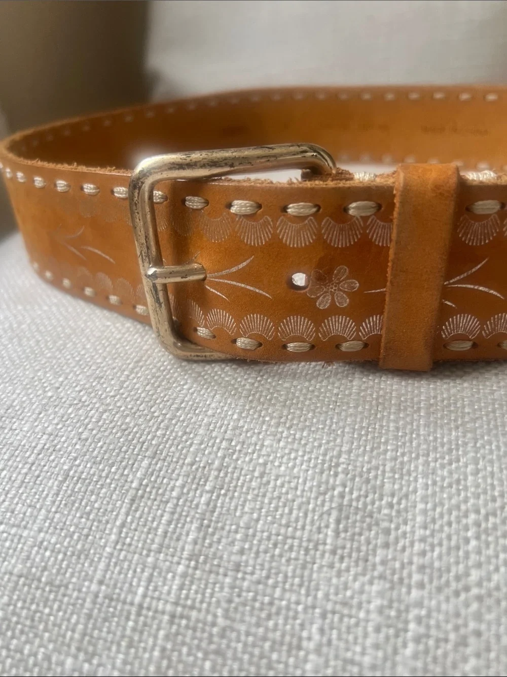 Handcrafted Tan Leather Floral-Tooled Belt